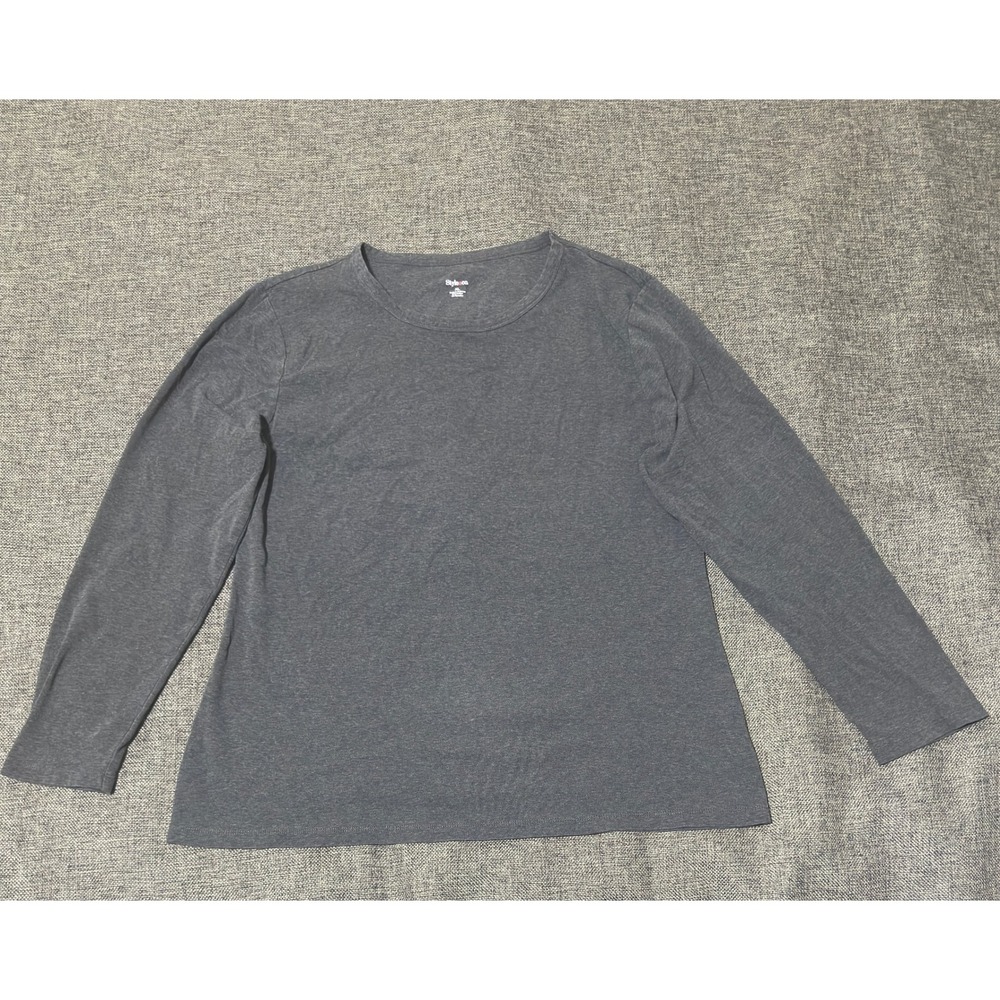 Style & Co Womens XL T-Shirt Dark Gray Long Sleeve Cotton Blend